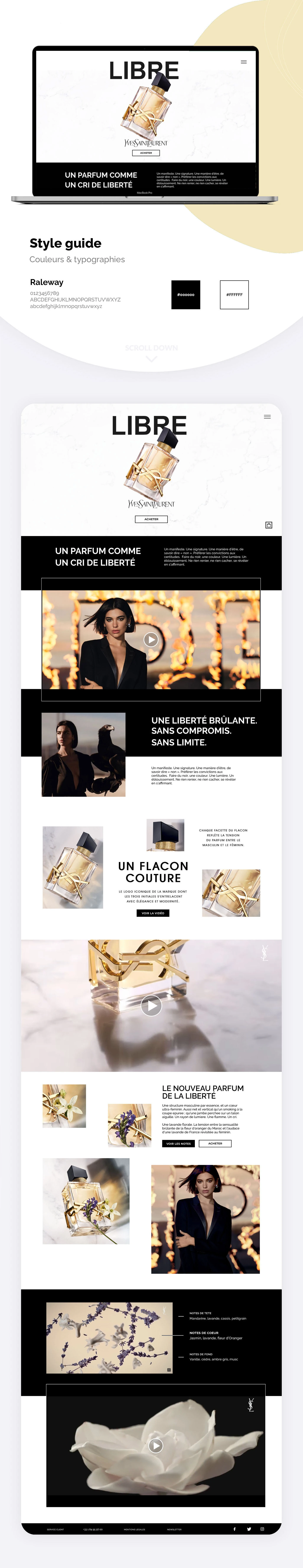 presentation du style guide du projet et capture d'écran du site web présentant le parfum.